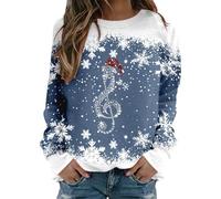 Generisch Teen S Casual Treble Snow Estampado Navidad Cuello Redondo Manga Larga Sudadera Top Niñas, azul, M
