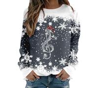 Generisch Teen S Casual Treble Snow Estampado Navidad Cuello Redondo Manga Larga Sudadera Top Niñas, gris, XXL