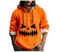 Generisch Tema de Halloween estampado masculino, cuello redondo casual, patrón de manchas de sangre, talla grande, estampado de camisas, monocolor, sudadera con capucha para hombre, camisa de arena