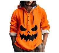 Generisch Tema de Halloween estampado masculino, cuello redondo casual, patrón de manchas de sangre, talla grande, estampado de camisas, monocolor, sudadera con capucha para hombre, camisa de arena