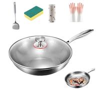 Generisch Titan - Sartén con tapa, 5 piezas, Titanium Nutri Pan Pro, ultraduradera, resistente a los arañazos, sin recubrimiento, antiadherente, 26/28/30 cm (Wok, 28 cm)