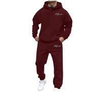 Generisch Título del producto para tu juego de sudadera con capucha Border Streetwear que contiene directrices "Unisex Streetwear Fleece Hoodie Set con estampado sudadera retro para hombre, Vino, XXL