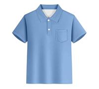 Generisch Título del producto por categoría de producto Tops - Polo informal a rayas con bolsillo para manga corta uso diario Ropa informal adecuada para adolescentes, azul celeste, 5-6 años