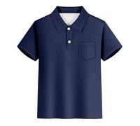 Generisch Título del producto por categoría de producto Tops - Polo informal a rayas con bolsillo para manga corta uso diario Ropa informal adecuada para adolescentes, marine, 9-10 años
