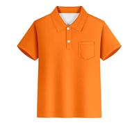 Generisch Título del producto por categoría de producto Tops - Polo informal a rayas con bolsillo para manga corta uso diario Ropa informal adecuada para adolescentes, naranja, 11-12 años