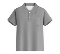 Generisch Título del producto por categoría de producto Tops - Polo informal a rayas con bolsillo para manga corta uso diario Ropa informal adecuada para adolescentes, gris, 7-8 años
