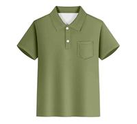 Generisch Título del producto por categoría de producto Tops - Polo informal a rayas con bolsillo para manga corta uso diario Ropa informal adecuada para adolescentes, Verde militar., 5-6 años