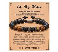Generisch To My Man Pulsera de cuentas de piedras naturales coloridas pulsera de tarjetas cuerda trenzada hecha a mano pulsera tejida de piedra joyería regalos para hombres pulsera de cuero, talla