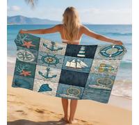 Generisch Toalla Playa Grande Ancla De Barco Azul Microfibra Secado Rápido Oversize Toalla Sin Arena Súper Ligera Piscina Camping Picnic Yoga Gimnasio Y Deportes Viaje