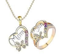 Generisch Tone Two MOM Love S Day Ring Geschenk Mutter Mutter überzogene Halskette SchmuckSets Armbänder Damen Namen (A, A8)