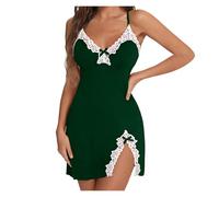 Generisch, Tong Mujer Lencería Encaje Tirante Camisón Cuello en V Sin Mangas Pijama 2025 Mujer, verde, XXL