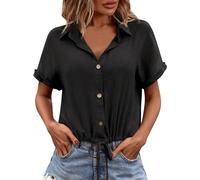 Generisch Top B - Chaqueta de punto para mujer, color liso, con botones, manga corta, Negro , M