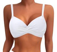 Generisch Top de bikini con aros para mujer, sujetador push-up, parte superior acolchada de traje de baño 2025, moda de playa para vacaciones y natación, Blanco, XL