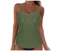 Generisch Top de bikini con cordones para mujer, cobertura completa, push-up, parte superior sin vientre, cinta trasera, parte superior de traje de baño, Verde militar., XL