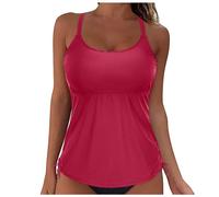 Generisch Top de bikini con cordones para mujer, cobertura completa, push-up, parte superior sin vientre, cinta trasera, parte superior de traje de baño, Vino, M