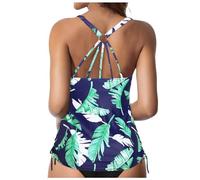 Generisch Top de bikini con cordones para mujer, cobertura completa, push-up, parte superior sin vientre, cinta trasera, parte superior de traje de baño, verde, XL
