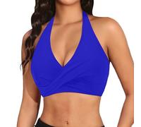 Generisch Top de bikini para mujer, parte superior push-up, parte superior, cuello en V, cobertura completa, azul, M
