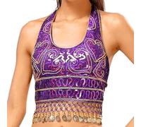Generisch Top de lentejuelas para mujer, Crop Top, sujetador de danza del vientre, Top Talter Tank Top, traje de lentejuelas con borla, top para mujer, Lila., Talla única