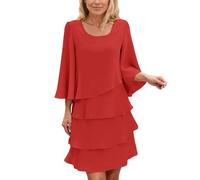 Generisch Top de manga larga para mujer con volantes de tres capas, color rojo, con volantes escalonados, estilo bohemio femenino para el tiempo libre y la noche, Style_q04 Rojo, 3XL
