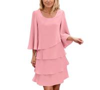 Generisch Top de manga larga para mujer con volantes de tres capas, color rojo, con volantes escalonados, estilo bohemio femenino para el tiempo libre y la noche, Style_q03 Rosa, L
