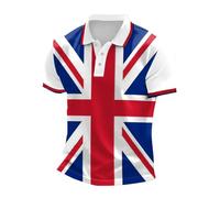 Generisch Top de negocios casual con estampado de bandera del Reino Unido para hombre con mangas raglán y botones en la solapa de verano 2026, Blanco, 3XL