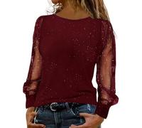 Generisch Top de Nochevieja para mujer elegante | Top de lentejuelas sexuales para fiestas y ocasiones festivas | Blusa de manga larga brillante con cuello redondo | Brillante glamour para la noche