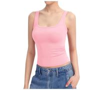Generisch Top de tirantes para mujer, parte superior, tirantes anchos, sin mangas, camiseta interior de algodón, camiseta de tirantes ligera, deportiva, ropa casual diaria, B-rosa., S