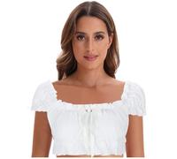 Generisch Top de tubo liso para mujer con mangas abullonadas ultracortas, hombreras para fiesta alemana de cerveza Ding-Dong, Blanco, S
