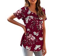 Generisch Top de túnica para mujer, talla grande, manga corta, informal, camisa floral, talla M, 4XL, con top, rojo, XXL