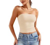 Generisch Top de verano para mujer, sin hombros, sin mangas, espalda descubierta, camiseta básica de primavera, camiseta interior de tubo, corte ajustado, sin tirantes, Beige9, XS
