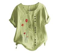 Generisch Top -O-Cuello Mujeres Camisa Blusa de Manga Corta Estampado de Botón Floral Blusa de Mujer Tops de Cuero para Mujer, verde, XXL