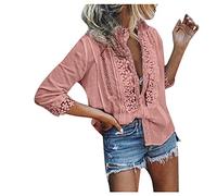 Generisch Top para mujer camisa de encaje en casa suéter de las señoras negro cuello en V, Rosa., S