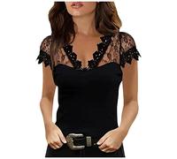 Generisch Top sexy Kauasl Blusa corta para mujer, cuello en V, manga holgada, blusa de luto para mujer, Negro , XXL