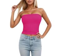 Generisch Top sin mangas para mujer, con acolchado extraíble, camisola elástica sin tirantes para un aspecto de capas, ropa exterior versátil, ideal para el tiempo libre, uso diario, todo el año, Rosa