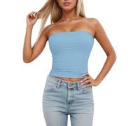 Generisch Top sin mangas para mujer, con acolchado extraíble, camisola elástica sin tirantes para un aspecto de capas, ropa exterior versátil, ideal para el tiempo libre, uso diario, todo el año, azul
