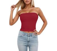 Generisch Top sin mangas para mujer, con acolchado extraíble, camisola elástica sin tirantes para un aspecto de capas, ropa exterior versátil, ideal para el tiempo libre, uso diario, todo el año, rojo