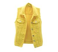 Generisch Top suelto sólido camisa vaquera chaqueta vaquera sin mangas blusa de mujer para mujer, amarillo, L