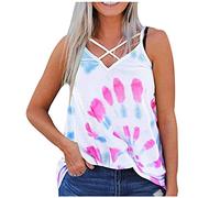 Generisch Tops Camisas Sueltas Casual Tank Impreso Sin Mangas Mujer Dye/Floral Tie Blusa Mujer Camisetas Musculantes Mujer, Blanco, XXL