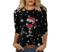 Generisch Tops casuales para mujer, manga tres cuartos, cuello redondo, estampado navideño, túnica suelta, cárdigan de verano, Negro , XXL