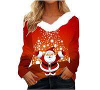 Generisch Tops de manga larga para mujer, elegantes, informales, estampados, de felpa, cuello en V, camisas petitas, blusa casual de otoño neón, Rosa intenso., L