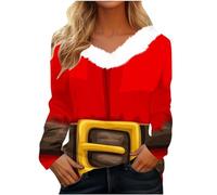 Generisch Tops de manga larga para mujer, elegantes, informales, estampados, felpa, cuello en V, camisas petitas, blusa casual de otoño neón, rojo, XL