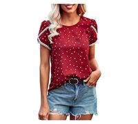Generisch Tops de mujer Casual Encaje Crochet Manga Corta Cuello Redondo Verano Blusa Suelta Camisa Túnica Top Top Plata Mujer, rojo, L