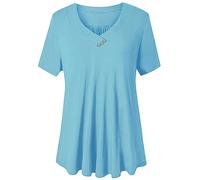 Generisch Tops de mujer de talla grande casual cuello en V manga corta camisa floral blusas túnica tops M 4XL moda para verano gordito, verde menta, XL