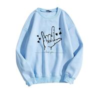 Generisch Tops de San Valentín para mujer, diseño de corazón, te quiero, cuello redondo, manga larga (azul, XL)