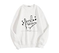 Generisch Tops de San Valentín para mujer, diseño de corazón, te quiero, cuello redondo, manga larga (blanco, XXL)