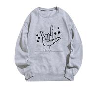 Generisch Tops de San Valentín para mujer, diseño de corazón, te quiero, cuello redondo, manga larga (gris, XL)