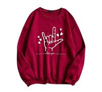 Generisch Tops de San Valentín para mujer, diseño de corazón, te quiero, cuello redondo, manga larga (rojo, L)