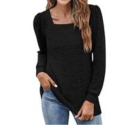 Generisch Tops de túnica para mujer, para leggings, cuello cuadrado, mangas abullonadas, camisas, sudaderas casuales, pelucas de carnaval, Negro , S
