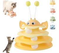 Generisch Torre de juguete interactiva de 3 capas con bolas de abeja y balanceo, juguete de 3 niveles para persecución, actividad autónoma y ejercicio para gatos de interior (amarillo)