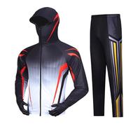 Generisch Tracksuit - Traje de pesca para hombre, color negro, camisa de pesca de manga larga con máscara, juego de 2 piezas, ropa de pesca, protección solar, traje deportivo de dos piezas, corte